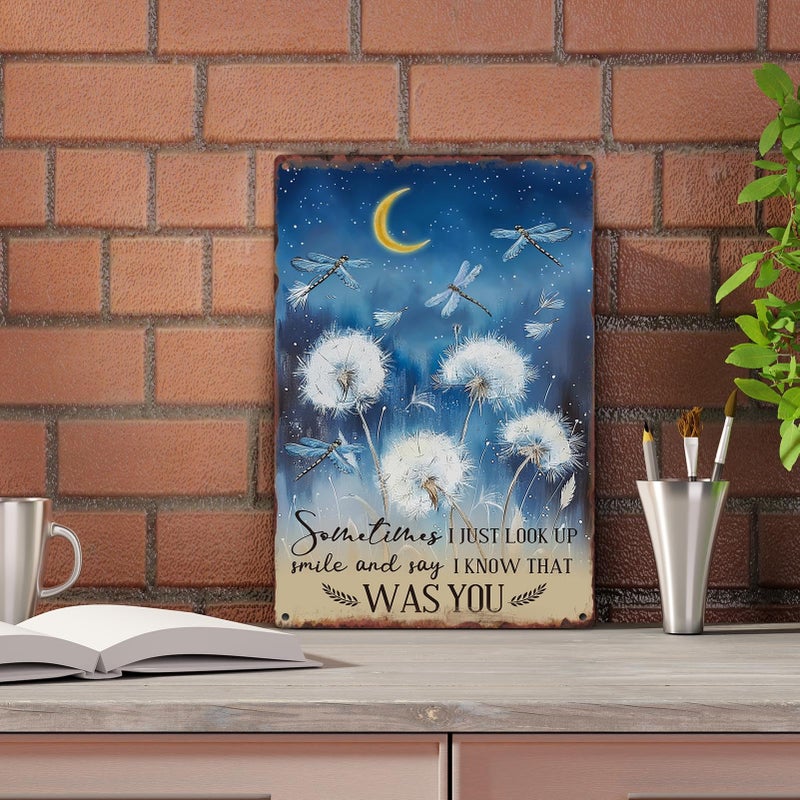 Sanwarm Metal Sign 8X12 Inch  Just Look Up Smile Say I Know That Was You Dragonfly Dandelion Inspiring Vintage Tin Sign Wall Art Decor for Home  Living Room  Bedroom  Office  Cafe And Pub Decoration - Image 4