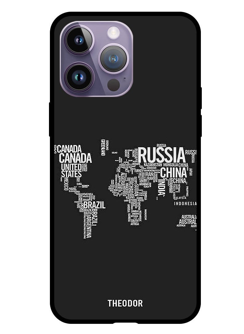 Theodor - Protective Case Cover For Apple iPhone 14 Pro Max 6.7" 2022 Written World Map - Image 1