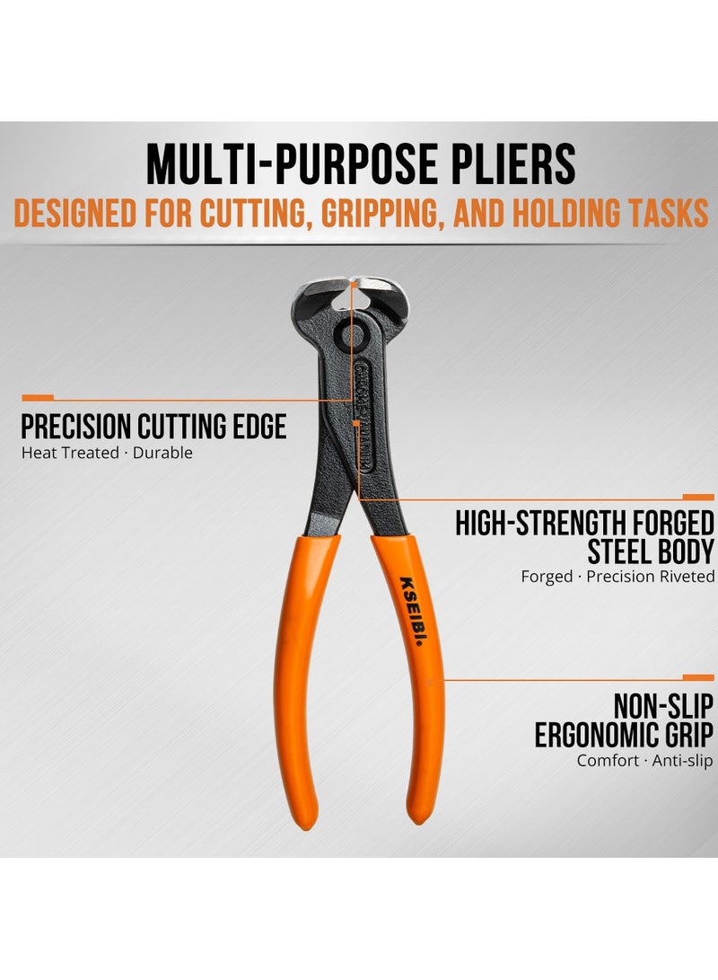 KSEIBI End Cutting Pliers 6 Inch, Grip Handle Black Chrome Vanadium Steel, Carpenter Pincer, Nippers Tool, Nail Remover, Steel Wire Cutter, plumbing and Construction Tool, Cutting PVC Pipes, Precise Cutting. - Image 2