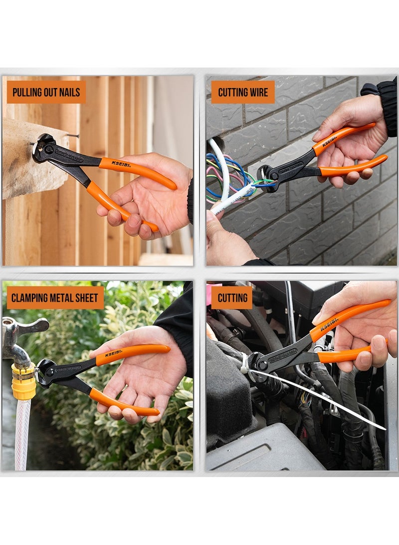 KSEIBI End Cutting Pliers 6 Inch, Grip Handle Black Chrome Vanadium Steel, Carpenter Pincer, Nippers Tool, Nail Remover, Steel Wire Cutter, plumbing and Construction Tool, Cutting PVC Pipes, Precise Cutting. - Image 5