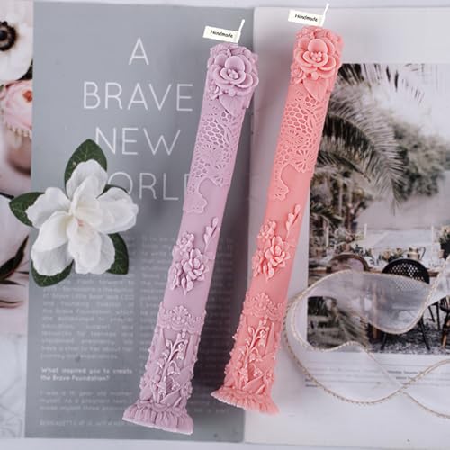 PEVOGON Vintage Long Pillar Candle Mold, Intricate Floral Design Silicone Mold for DIY Candle Making Plaster Polymer Clay Home Decoration - Image 5