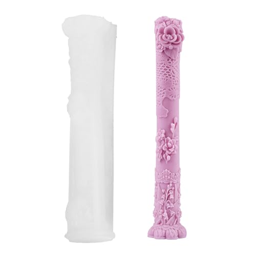 PEVOGON Vintage Long Pillar Candle Mold, Intricate Floral Design Silicone Mold for DIY Candle Making Plaster Polymer Clay Home Decoration - Image 1