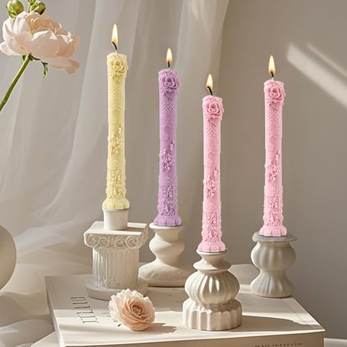 PEVOGON Vintage Long Pillar Candle Mold, Intricate Floral Design Silicone Mold for DIY Candle Making Plaster Polymer Clay Home Decoration - Image 4