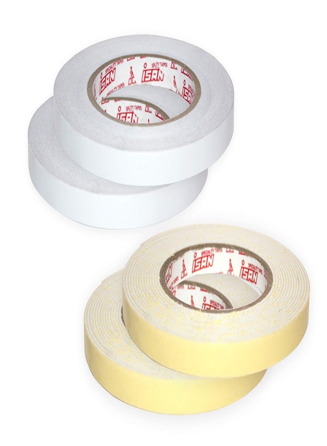 ISAN™ Double side Tape Combo Tissue Tape + Foam Tape 12mm (1/2" Approx) Width, 2 Pcs each for Crafting, Scrapbooking, Gift Wrapping, DIY projects etc. - Image 1