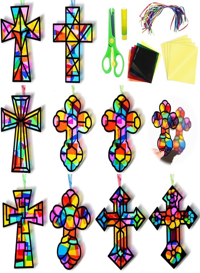 EggSun 36 Sets Cross Suncatchers Craft Kit Ornaments Stained Glass Window Arts and Crafts Kit for Sunday School Holiday Birthday Supplies Home Christian Decorations Ages 4 8 12 - Image 2