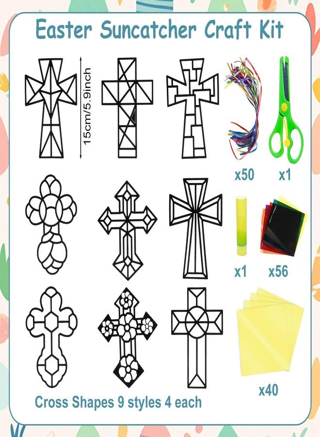 EggSun 36 Sets Cross Suncatchers Craft Kit Ornaments Stained Glass Window Arts and Crafts Kit for Sunday School Holiday Birthday Supplies Home Christian Decorations Ages 4 8 12 - Image 4
