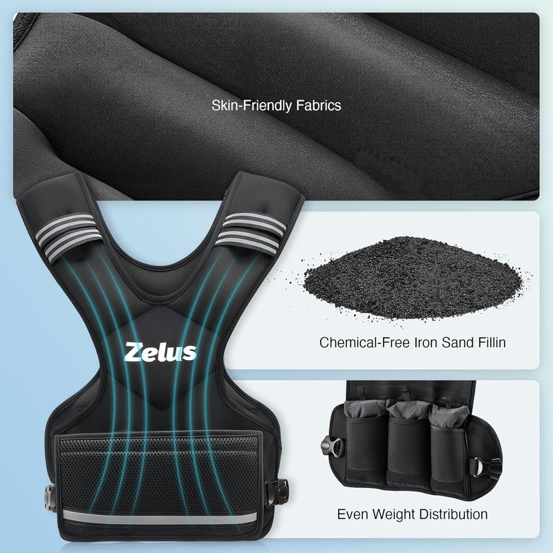 ZELUS Weighted Vest for Men and Women | 4-10lb/11-20lb/20-32lb Vest with 6 Ironsand Weights for Home Workouts | Adjustable Body Weight Vest Exercise Set for Cardio and Strength Training - Image 5
