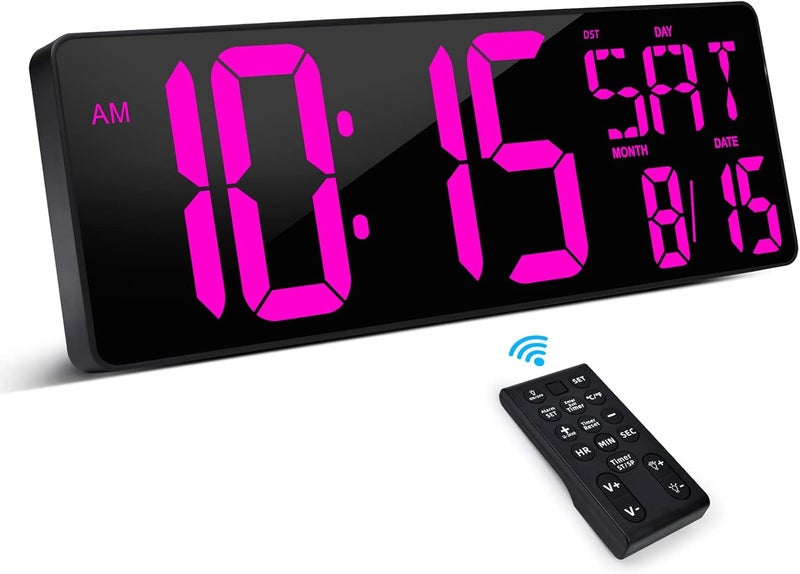 إكسريكسس ساعة رقمية كبيرة من نوع مزودة بجهاز تحكم عن بعد، شاشة LED بحجم 16.5 بوصة، مؤقت للعد لأعلى ولأسفل، ساعة إنذار قابلة لضبط سطوعها، تعرض التاريخ والدرجة الحرارة، مناسبة لغرفة المعيشة والغرفة النوم والمكتب والصالة الرياضية. - Image 1