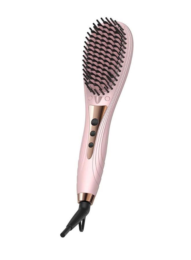 HB1 Electric Hair Straightener Brush Multifunctional Hair Comb Quick Heat Hair Curler Adjustable Temperature 40W - Pink