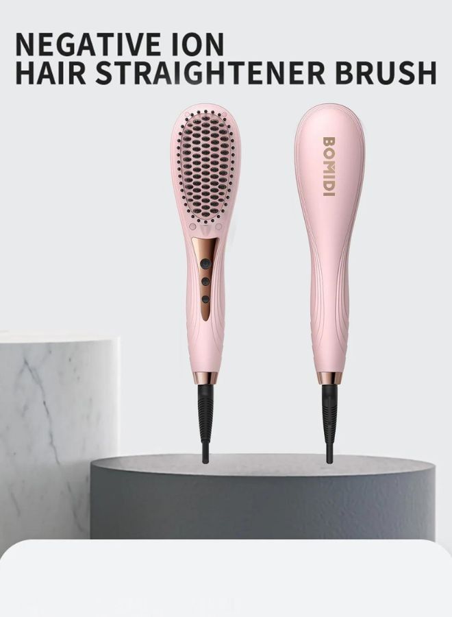 HB1 Electric Hair Straightener Brush Multifunctional Hair Comb Quick Heat Hair Curler Adjustable Temperature 40W - Pink
