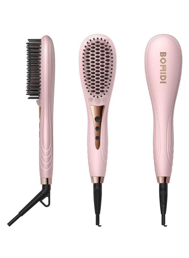 HB1 Electric Hair Straightener Brush Multifunctional Hair Comb Quick Heat Hair Curler Adjustable Temperature 40W - Pink