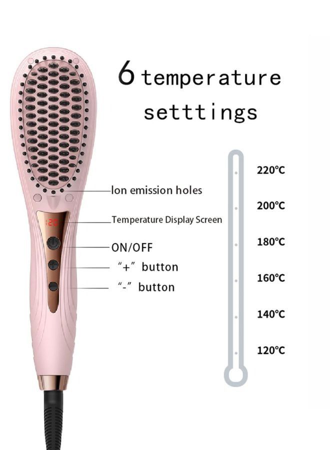 HB1 Electric Hair Straightener Brush Multifunctional Hair Comb Quick Heat Hair Curler Adjustable Temperature 40W - Pink