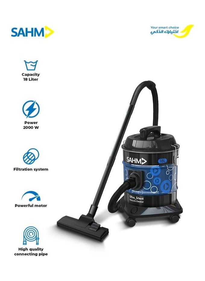 سهم مكنسة كهربائية سعة 18 لتر، 2000 وات | تقنية الصوت الهاديء | محرك عالي الكفاءة وشفط قوي | مؤشر امتلاء الغبار | وظيفة نفخ الهواء | سلك طاقة بطول 4 أمتار | حامل ملحقات مريح | هيكل معدني قوي | الطراز: SHM-18VSY - Image 1