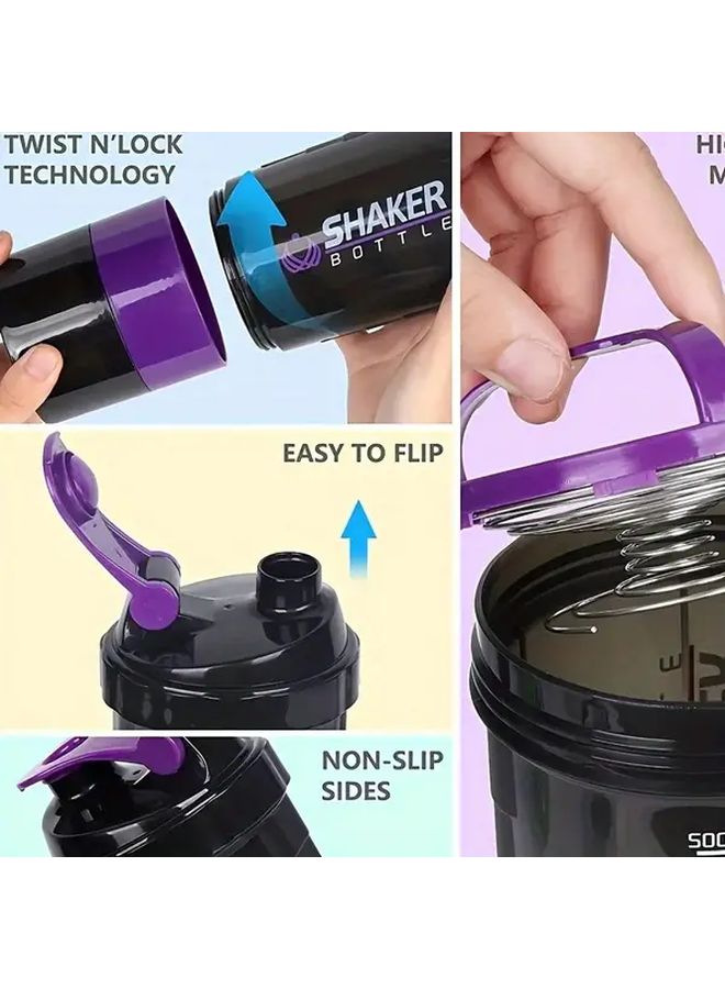 500ML 17 Oz Portable Shaker Cup With Mixing Spring Leakproof Purple Matte Finish For Gym Travel Camping Protein Shakes Fitness Gift For Athletes Personal Trainers Outdoor Adventurers Durable Construction Blender Bottle Active Lifestyle - Image 3