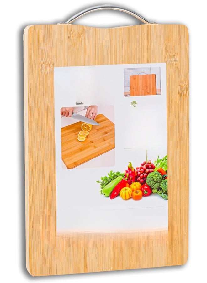 Heavy-Duty Bamboo Kitchen Cutting Board – Recyclable, Biodegradable Surface with Metal Handle-34 X 24 cm - Image 1
