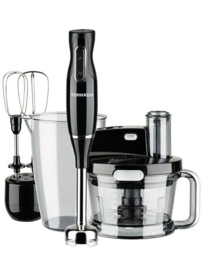 خلاط تورنادو يدوي (هاند بلندر) 3 في 1، قوة 1000 واط، مضرب بيض، ذراع خلط ستانلس ستيل، متعدد السرعات، لون أسود/فضي - موديل THB-1000MKL