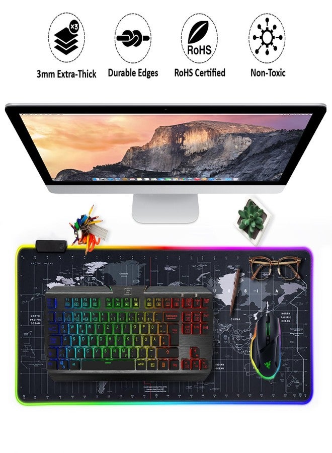 إينوفيرا (ليبل) INOVERA (LABEL) لوحة ماوس مطاطية مخيطة مضادة للانزلاق مع خريطة العالم بإضاءة RGB لأجهزة الكمبيوتر المحمولة والمكتبية، 800 طول × 300 عرض مم (أسود) - Image 4