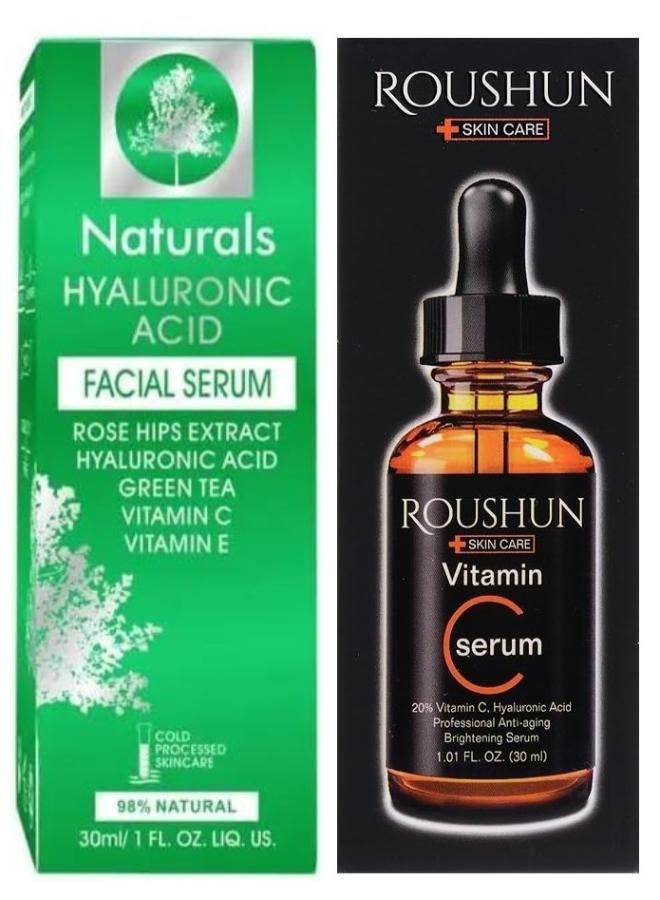 Roushun Vitamin C Serum 30 ml plus Natural Hyaluronic Acid Facial Serum 30ml - Image 1