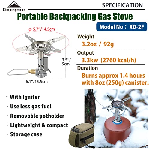 camping moon CAMPINGMOON Canister Top Stove Portable Compact Foldable w/Micro Regulator w/4Flex w/igniter XD-2F (Silver) - Image 2