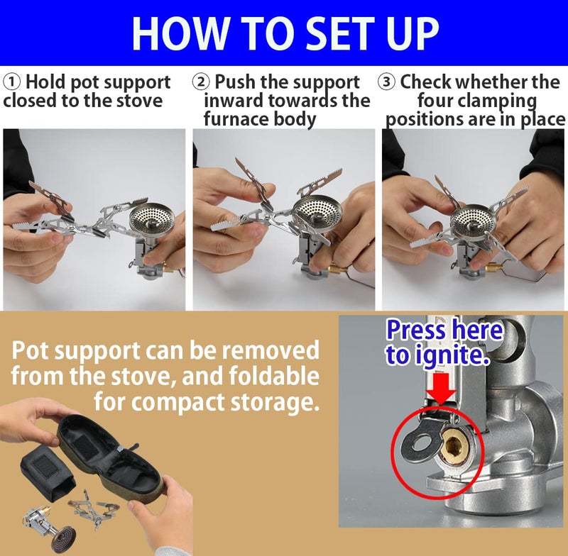 camping moon CAMPINGMOON Canister Top Stove Portable Compact Foldable w/Micro Regulator w/4Flex w/igniter XD-2F (Silver) - Image 5