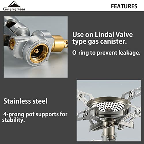 camping moon CAMPINGMOON Canister Top Stove Portable Compact Foldable w/Micro Regulator w/4Flex w/igniter XD-2F (Silver) - Image 3