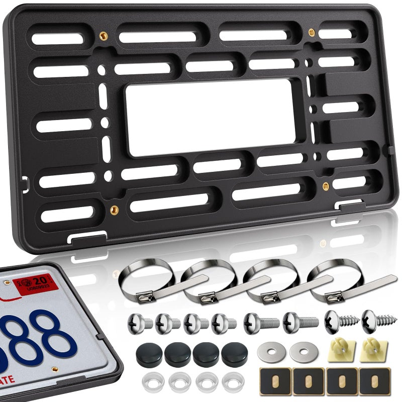 GNSZSN Front License Plate Holder BracketUpgraded Black Universal ABS Mounting Kit Frame with Raised Edge Screws for Front Bumper - Image 3