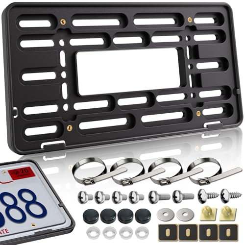 GNSZSN Front License Plate Holder BracketUpgraded Black Universal ABS Mounting Kit Frame with Raised Edge Screws for Front Bumper - Image 1