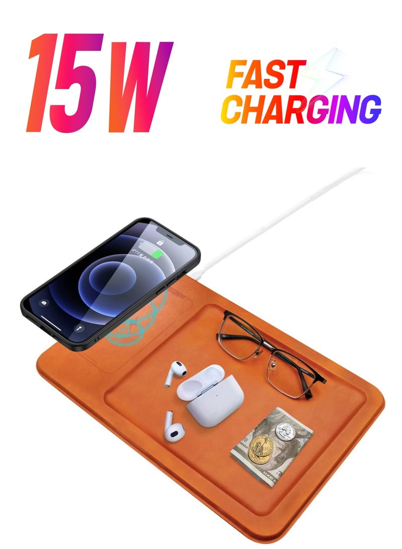Excefore Valet Tray With Wireless Charging, Desk And Night Stand Organizer, 15W Charging Station, Wireless Charging Station, Compatible with Wireless Charging Phone, For OfficeHome Use - Image 1