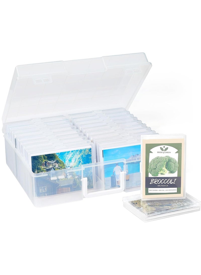 Relex Photo Storage Box 4" x 6" Photo Case, 16 Inner Photo Keeper, Clear Photo Boxes Storage, Plastic Photo Organizer for Seed, Cards, Picture, Craft with 1 Sheet Label Sticker  - Image 1