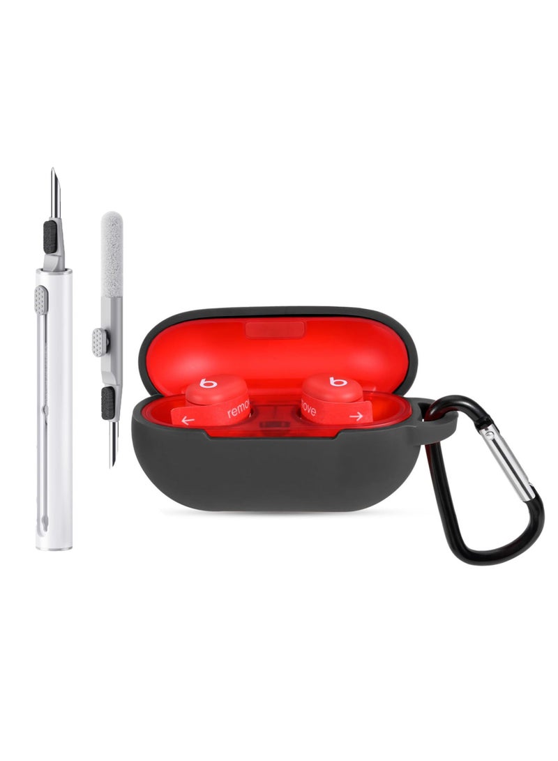 Silicone Case for Beats Solo Buds 2024, Premium Shockproof Case Cover with Carabiner and Cleaning tools-Black - Image 1