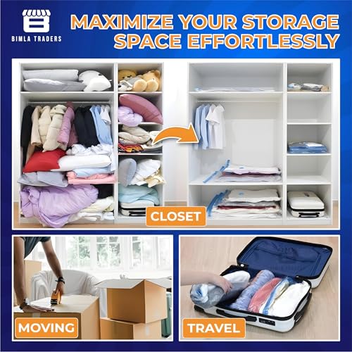 Crae Vacuum Storage Bags for Travel,Space Saver Compression Storage Bags for Packing | Airtight Reusable Ziplock with Hand Pump |(2 Piece 50X70,2 Piece 60X80,1 Piece 80X100,1 Hand Pump) 5 Piece Set - Image 3