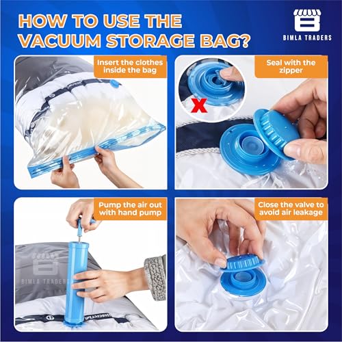 Crae Vacuum Storage Bags for Travel,Space Saver Compression Storage Bags for Packing | Airtight Reusable Ziplock with Hand Pump |(2 Piece 50X70,2 Piece 60X80,1 Piece 80X100,1 Hand Pump) 5 Piece Set - Image 5