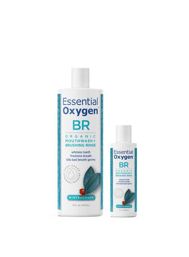 Essential Oxygen BR Certified Organic Brushing Rinse, All Natural Mouthwash for Whiter Teeth, Fresher Breath, and Happier Gums, Alcohol-Free Oral Care, Wintergreen, 2 Piece Set, 16 Oz - Image 1