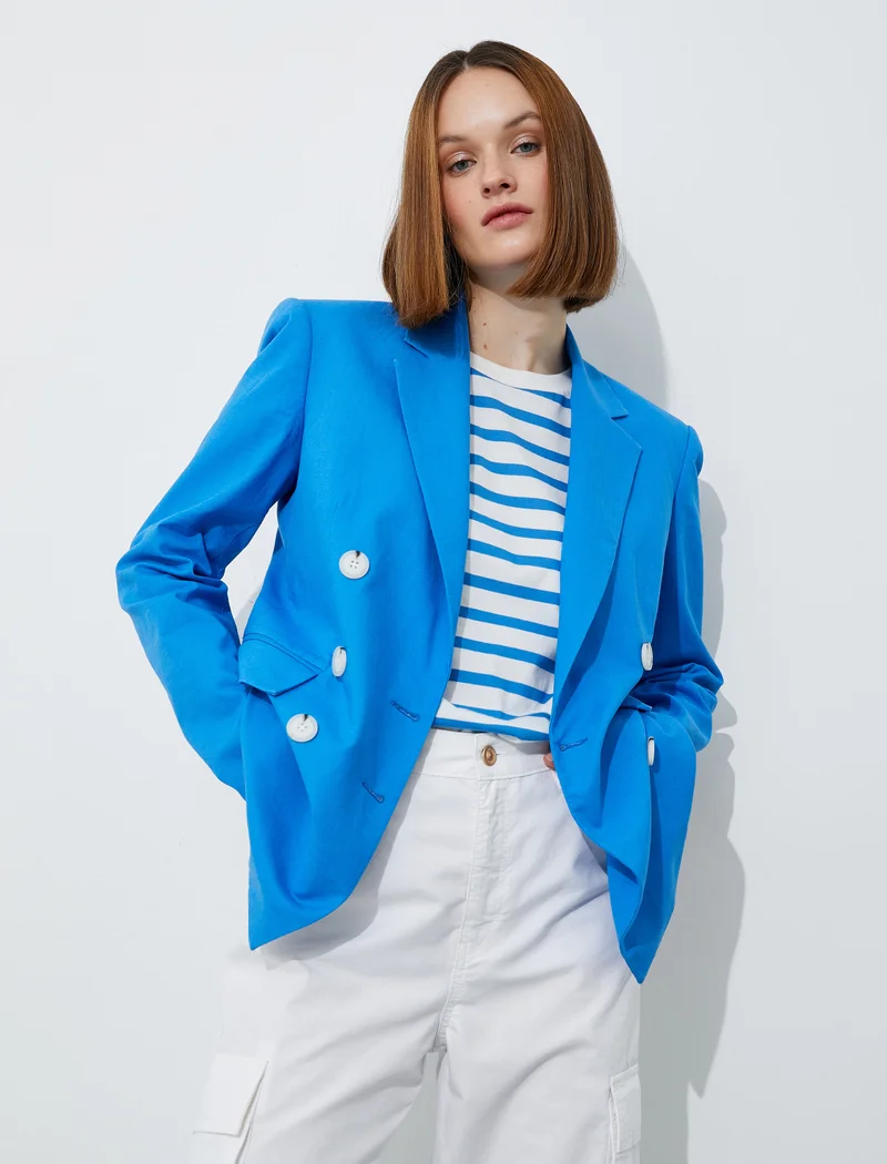 كوتون Wrapped Button Linen Blended Blazer Jacket