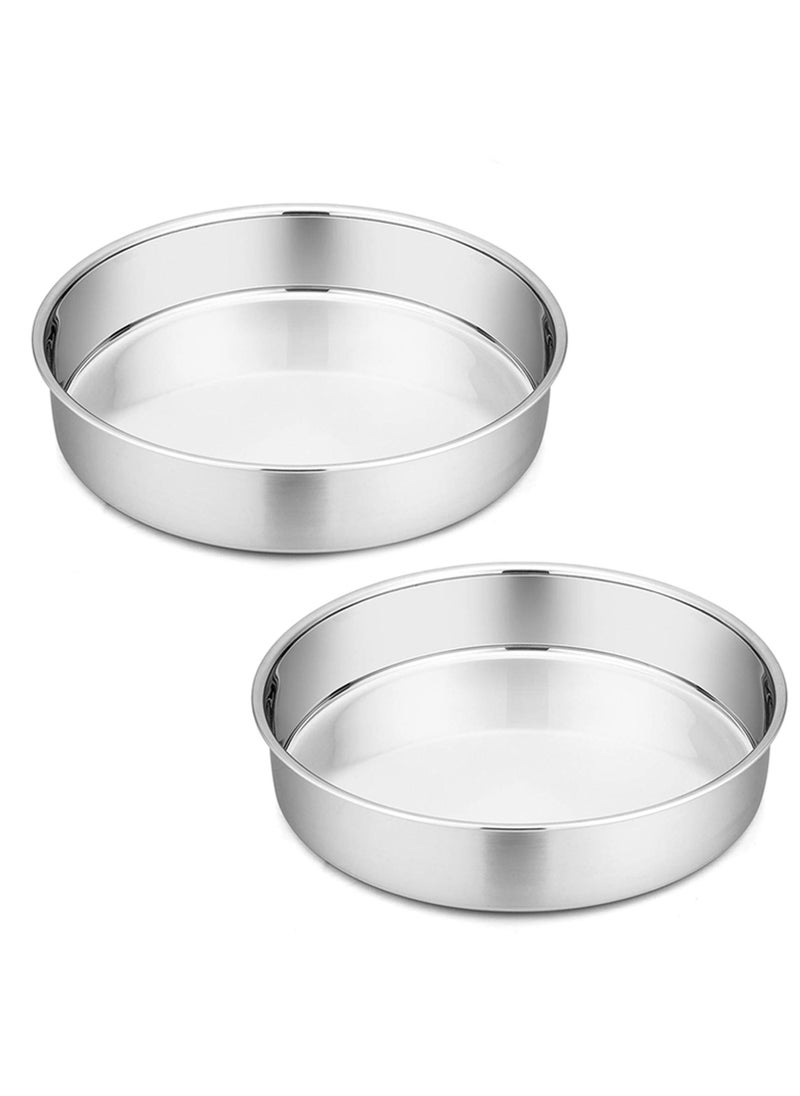 P&P CHEF PP CHEF Cake Pan Set of 2 Stainless Steel Round Baking Layer Cake Pans Non Toxic  Healthy Leakproof  Easy Clean Mirror Finish  Easy Releasing Oven  Dishwasher Safe 95 Inch 