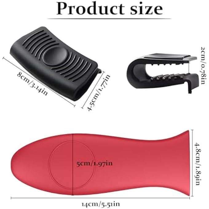 ريحني طقم مقبض وعاء سيليكون مكون من قطعتين، طقم وعاء من الحديد الزهر، حامل سيليكون، حامل وعاء غير قابل للانزلاق، حاملات أواني، أغطية مقبض مقلاة سيليكون، مشبكان للأذن للوعاء، أكمام مقبض وعاء - Image 3