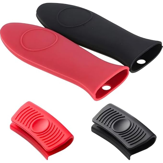 ريحني طقم مقبض وعاء سيليكون مكون من قطعتين، طقم وعاء من الحديد الزهر، حامل سيليكون، حامل وعاء غير قابل للانزلاق، حاملات أواني، أغطية مقبض مقلاة سيليكون، مشبكان للأذن للوعاء، أكمام مقبض وعاء - Image 2