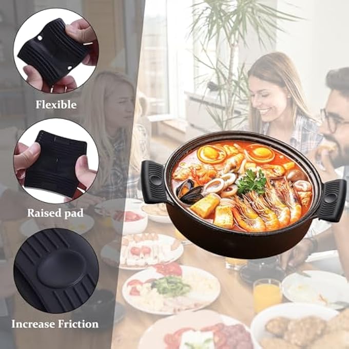 ريحني طقم مقبض وعاء سيليكون مكون من قطعتين، طقم وعاء من الحديد الزهر، حامل سيليكون، حامل وعاء غير قابل للانزلاق، حاملات أواني، أغطية مقبض مقلاة سيليكون، مشبكان للأذن للوعاء، أكمام مقبض وعاء - Image 4