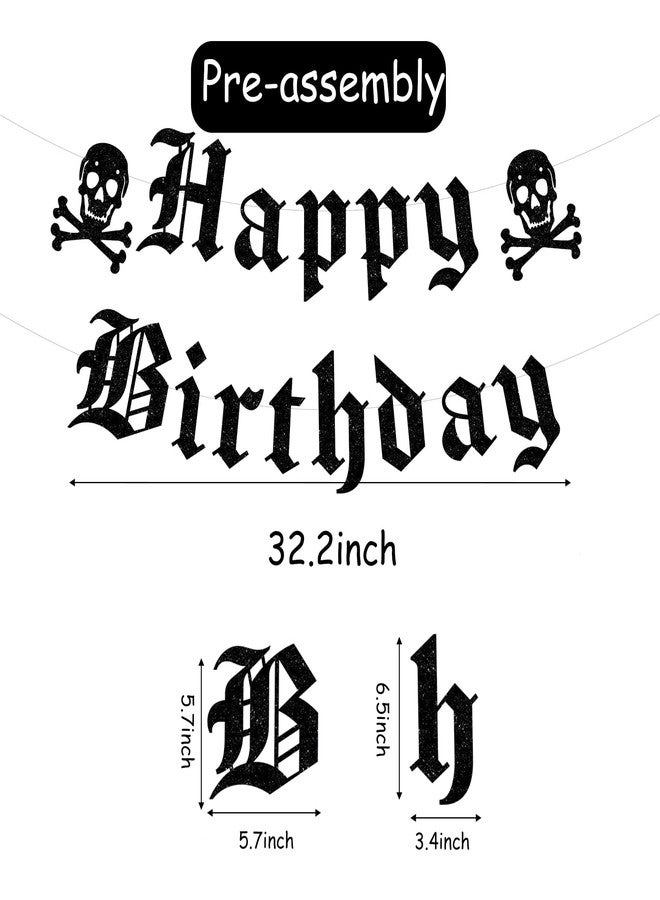 Difuento Gothic Happy Birthday Banner Black Glitter Old English Skull Garland Funny Funeral Birthday Banner for Scream Party,20th 30th 40th Birthday,Gothic Birthday Decorations,Halloween Party - Image 2