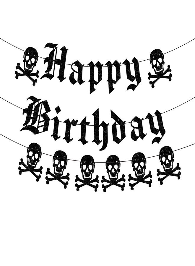 Difuento Gothic Happy Birthday Banner Black Glitter Old English Skull Garland Funny Funeral Birthday Banner for Scream Party,20th 30th 40th Birthday,Gothic Birthday Decorations,Halloween Party - Image 1