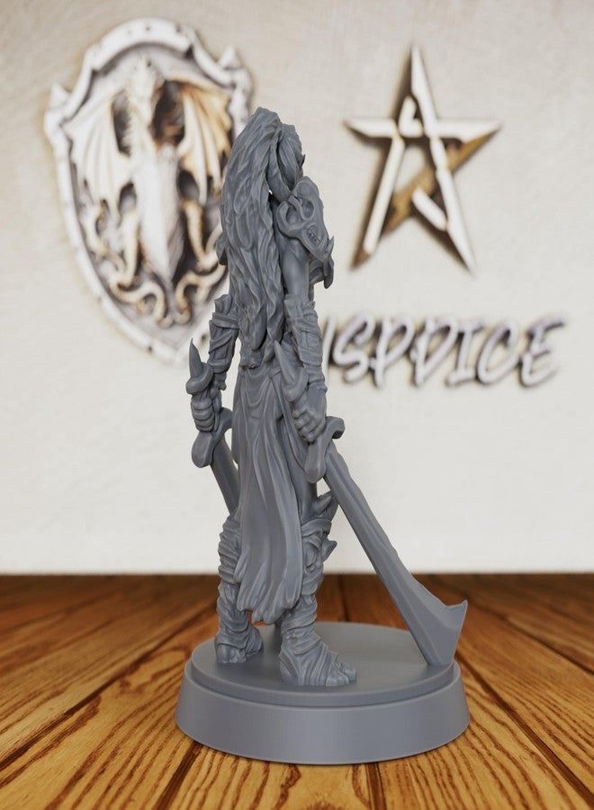 AUSPDICE Fantasy Warrior Figure for DND Campaigns - Unpainted 28mm Barbarian Chieftain Miniature for Tabletop RPG, TRPG Battles & Army Building - Hand-Paint Ready Hero Model-AS130 - Image 3