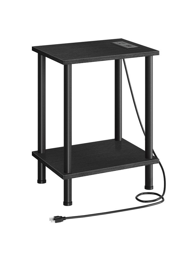 HOOBRO Side Table with Charging Station, End Table with USB Ports and Outlets, Nightstand with 2-Layer Storage Shelves for Small Spaces, Living Room, Bedroom, Black BK09UBZ01 - Image 1