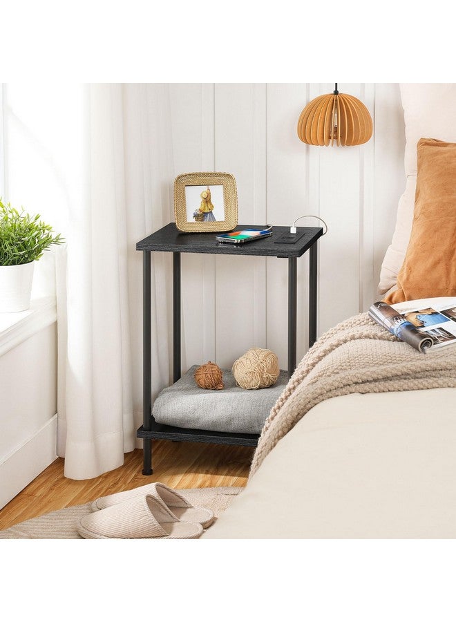 HOOBRO Side Table with Charging Station, End Table with USB Ports and Outlets, Nightstand with 2-Layer Storage Shelves for Small Spaces, Living Room, Bedroom, Black BK09UBZ01 - Image 3