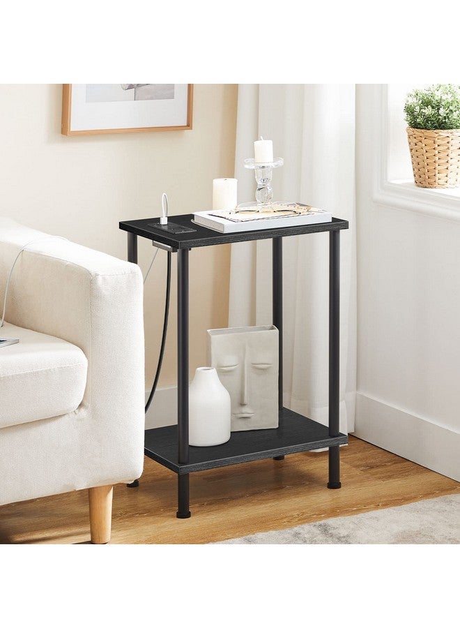 HOOBRO Side Table with Charging Station, End Table with USB Ports and Outlets, Nightstand with 2-Layer Storage Shelves for Small Spaces, Living Room, Bedroom, Black BK09UBZ01 - Image 2