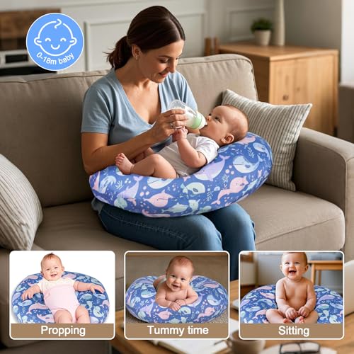 x-vesolje xvesolje Nursing Pillow Breastfeeding Pillow with Removable Cover Ergonomic Breast Feeding Pillow Baby Feeding Support Pillow for Mom Easier Breastfeeding Original SizeWhale - Image 3