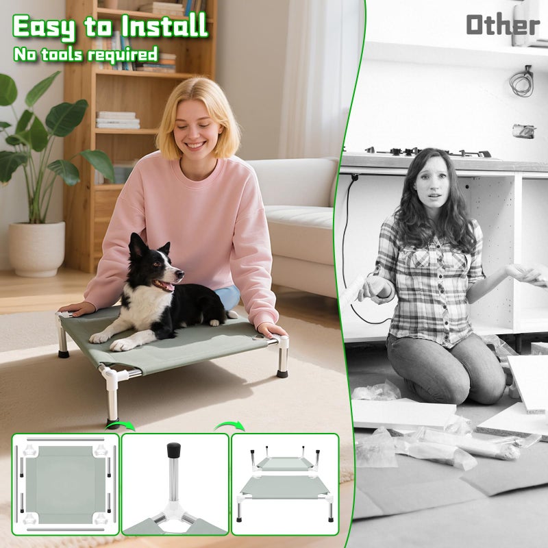 Makerfire Elevated Dog Bed, Indoor/Outdoor Raised Dog Cot for Small Dogs, Detachable Pet Bed with Non-Slip Feet, Polyester Cotton (19.5'' L x 19.5'' W x 6.4" H) - Image 3