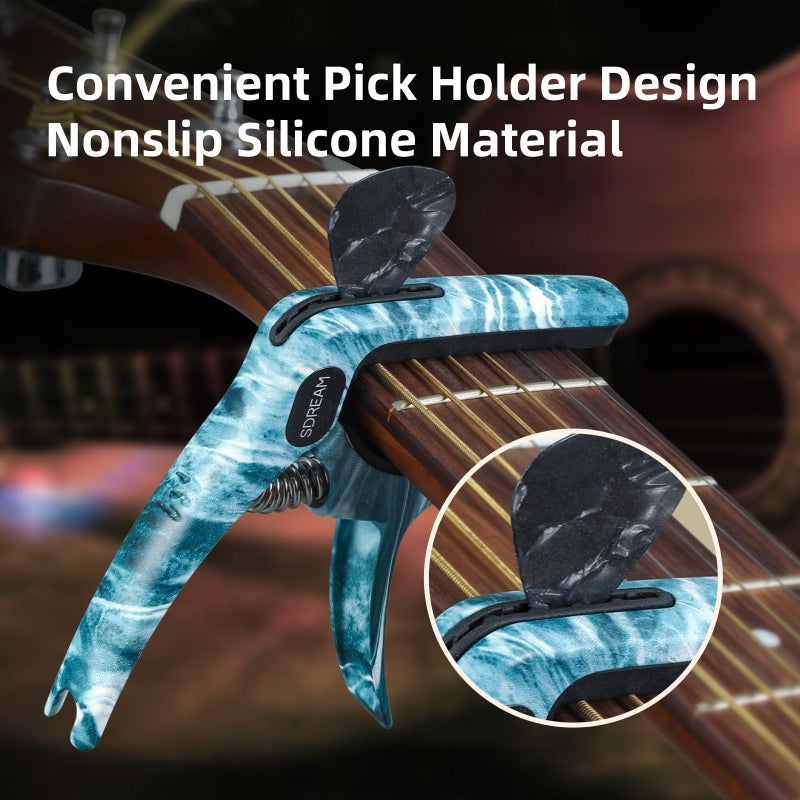 SDREAM Capo For Acoustic Electric Guitar 6 String - One Hand Quick Change Capo for Banjo Classical Guitar Bass Ukulele Mandolin with 5 Picks - Image 2