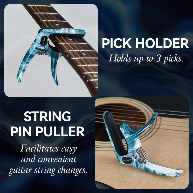 SDREAM Capo For Acoustic Electric Guitar 6 String - One Hand Quick Change Capo for Banjo Classical Guitar Bass Ukulele Mandolin with 5 Picks - Image 3