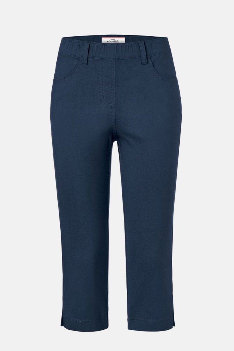 Tchibo Women Slim Fit Solid Stretchable Knee Pants, Navy - Image 3