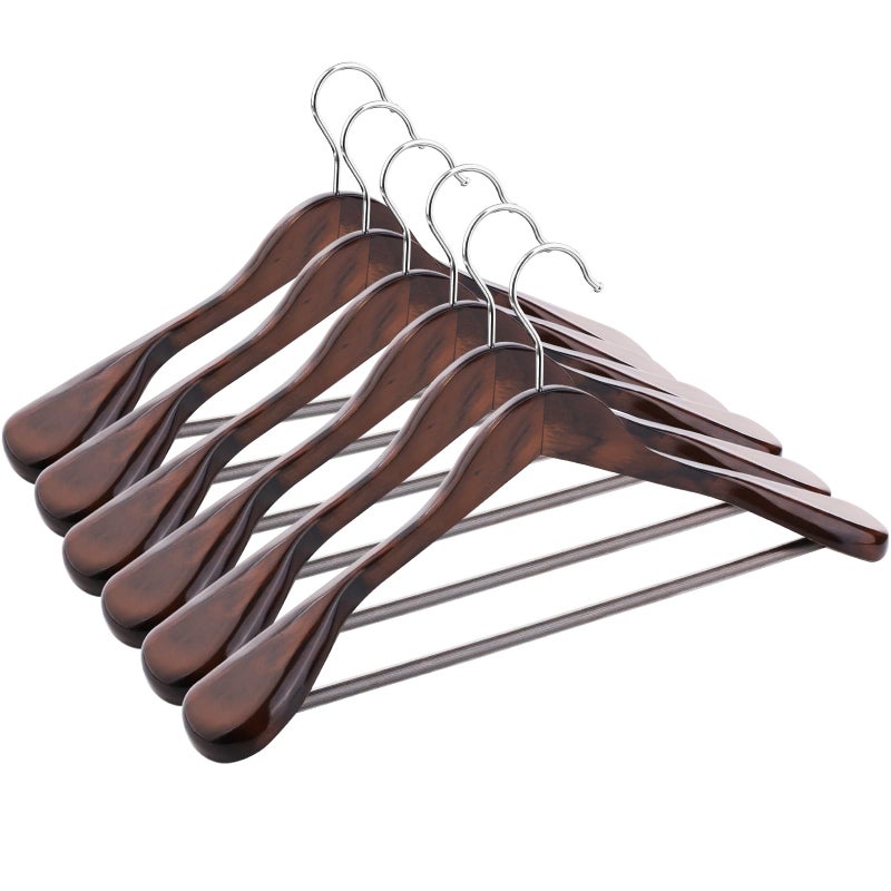 ABHENG Solid Wood Suit Hangers 6 Pack Coat Hangers with Non Slip Trouser Bar 360 Swivel Hook Heavy Duty Wide Hangers for Suit Coat Jacket Trousers Pants173 W x 9 H Dark Walnut AWY0406H - Image 2
